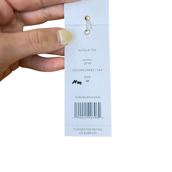 Tory Burch NWT Womens Yellow Natalie Grid Textured Georgette Top with Camisole - Picture 5 of 16